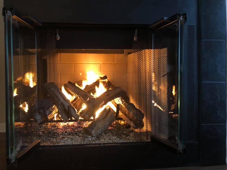 Open wooden fireplace
