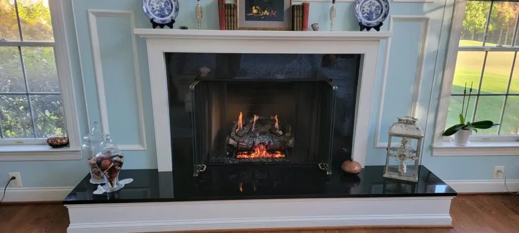 Black marble fireplace
