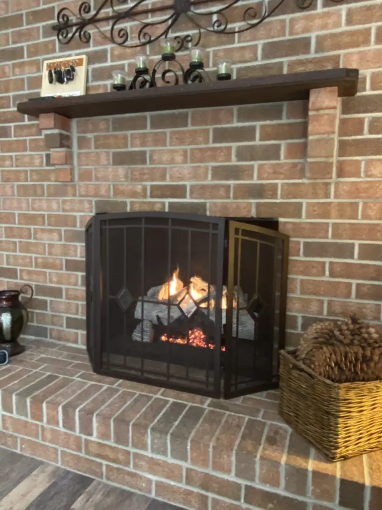 A brick fireplace