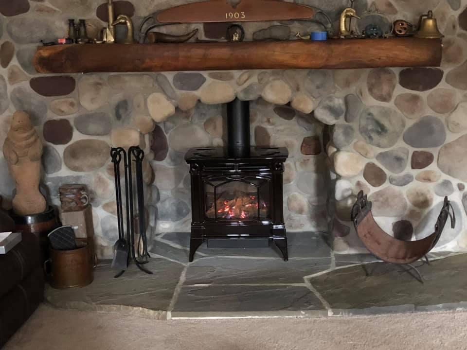 A steel fireplace